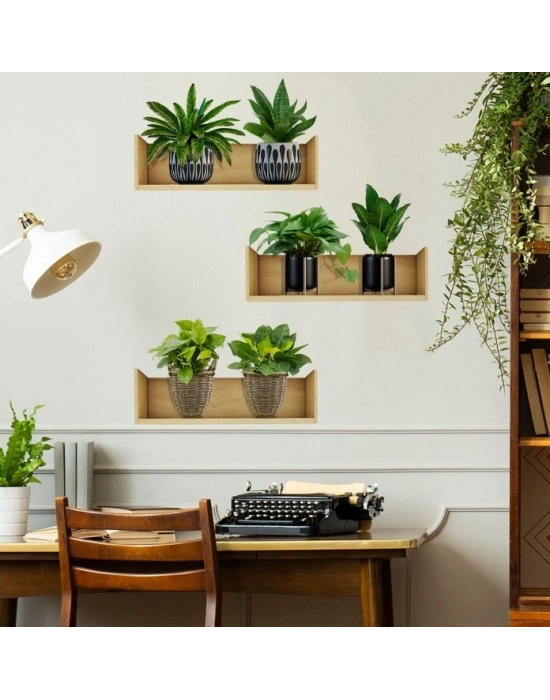 ® Raflı Bitki Tasarımlı Yapışkanlı Sticker 20*30 cm 3lü Set MC-663