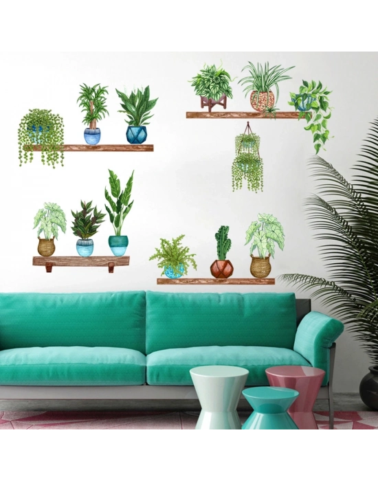 ® Raflı Saksılı Çiçek Tasarımlı Yapışkanlı Sticker MC-480B