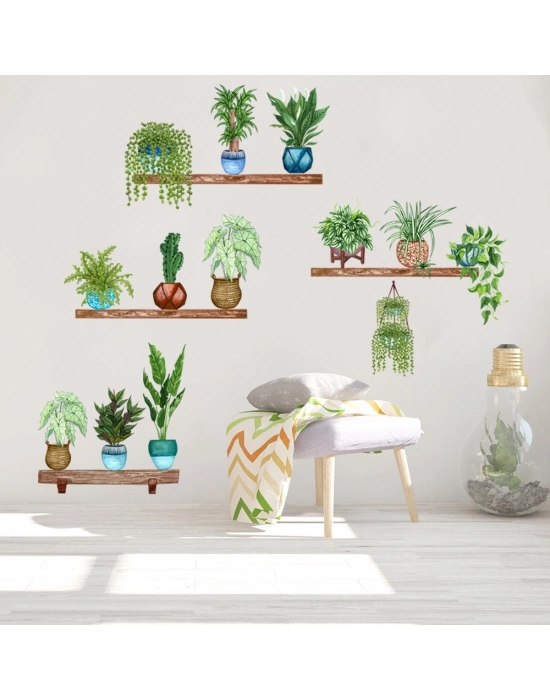 ® Raflı Saksılı Çiçek Tasarımlı Yapışkanlı Sticker MC-480B