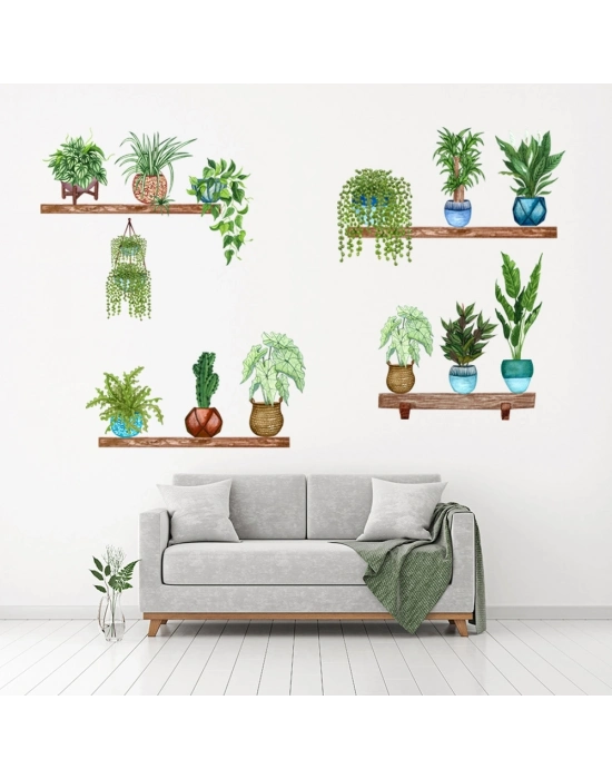 ® Raflı Saksılı Çiçek Tasarımlı Yapışkanlı Sticker MC-480B