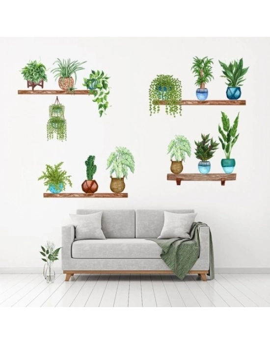 Raflı Saksılı Çiçek Tasarımlı Yapışkanlı Sticker MC-480B