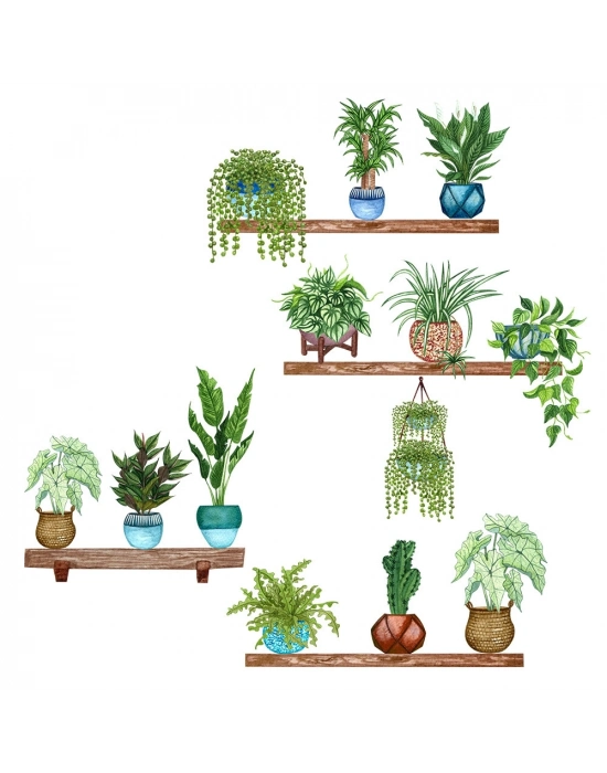 ® Raflı Saksılı Çiçek Tasarımlı Yapışkanlı Sticker MC-480B