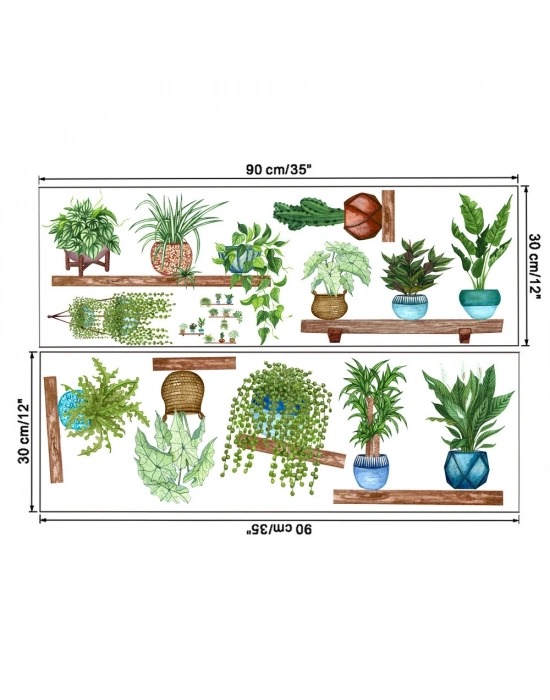 ® Raflı Saksılı Çiçek Tasarımlı Yapışkanlı Sticker MC-480B