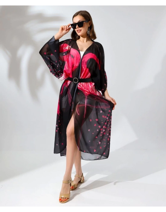 Rahat Kesim Şifon Kimono - Siyah -