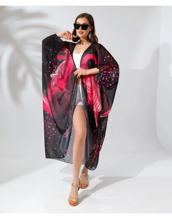 Rahat Kesim Şifon Kimono - Siyah -