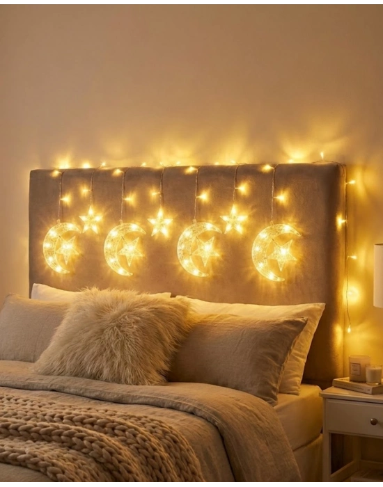 ® Ramazan İçin Hilal Yıldız Işık Zinciri Yanıp Sönen ve Sabit Modlu