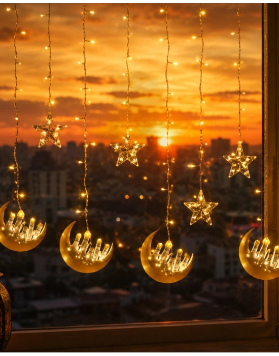 Ramazan Temalı LED Işık Hilal ve Yıldız Figürlü Dekor Lambası