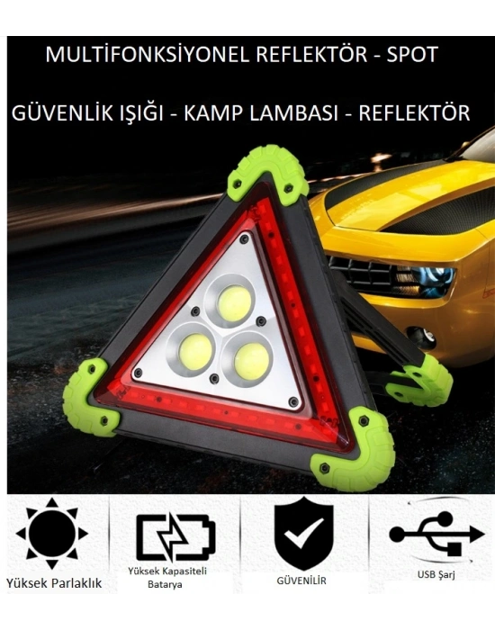 Reflektör 3 Ledli Güneş Enerjili - Kamp Feneri - Işıldak - Powerbank