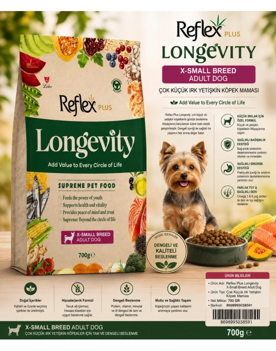 Reflex Plus Longevity Hipoalerjenik Çok Küçük Irk Yetişkin Köpek Maması 700gr