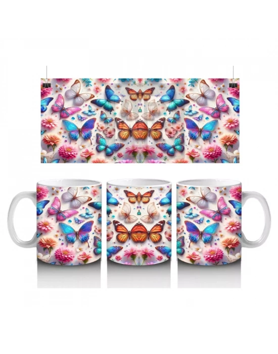 Rengarenk Kelebek Desenli Pop Sanat Kupa – Baskılı Kupa Bardak