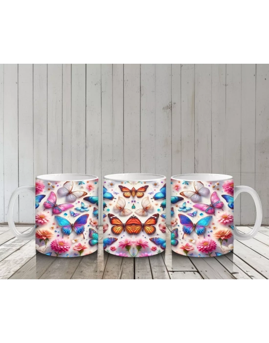 Rengarenk Kelebek Desenli Pop Sanat Kupa – Baskılı Kupa Bardak