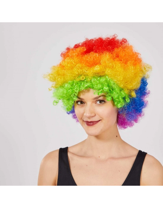 Rengarenk Kıvırcık Afro Bonus Peruk