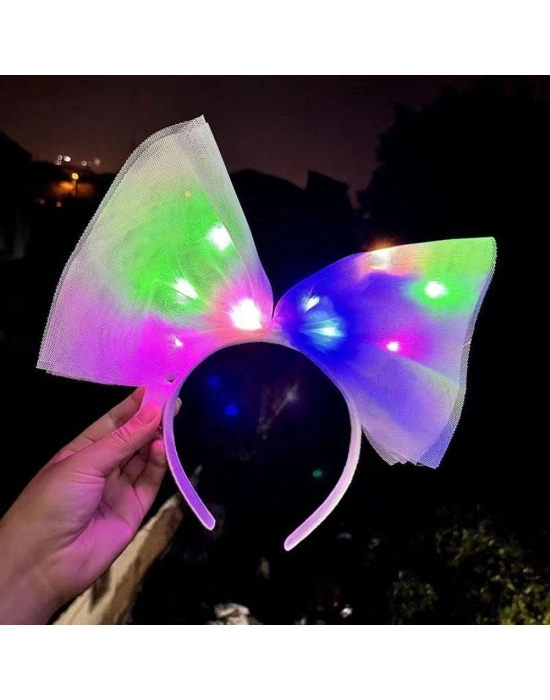 Rengarenk Led Işıklı Fiyonk Tül Parti Tacı Beyaz