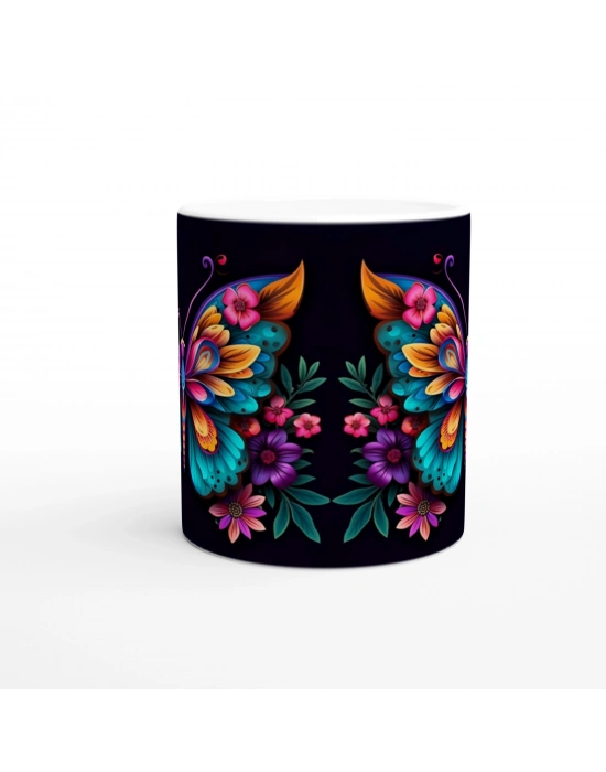 Renk Cümbüşü Çiçekli Kelebek Kupa Bardak