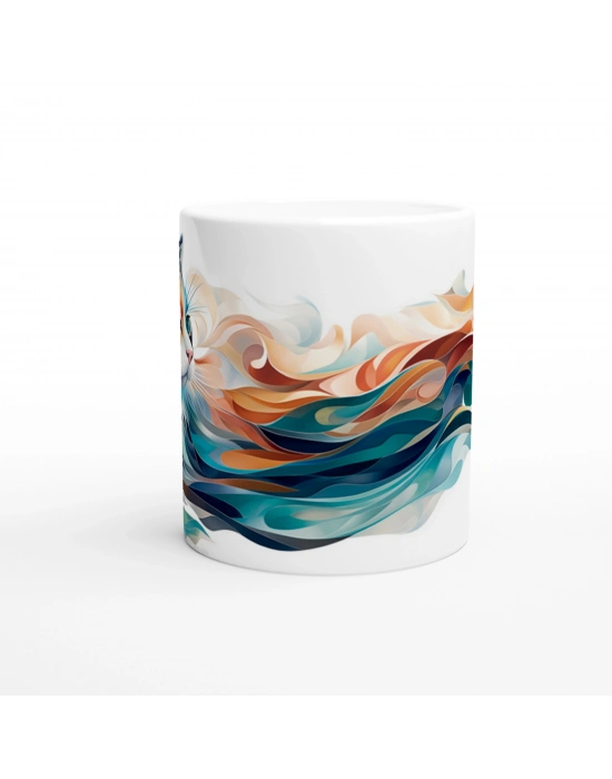 Renk Dalgaları Arasında Büyüleyici Kedi Temalı Baskılı Kupa Bardak