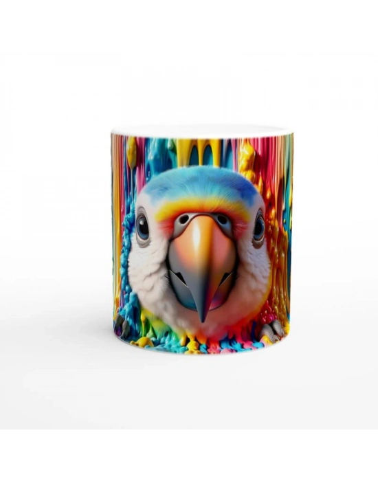 Renk Dalgaları Arasından Bakan Papağan Temalı Baskılı Kupa Bardak