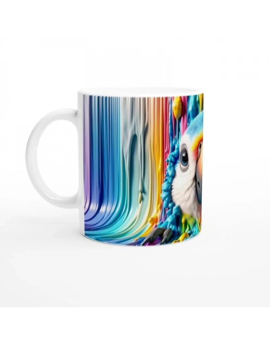 Renk Dalgaları Arasından Bakan Papağan Temalı Baskılı Kupa Bardak