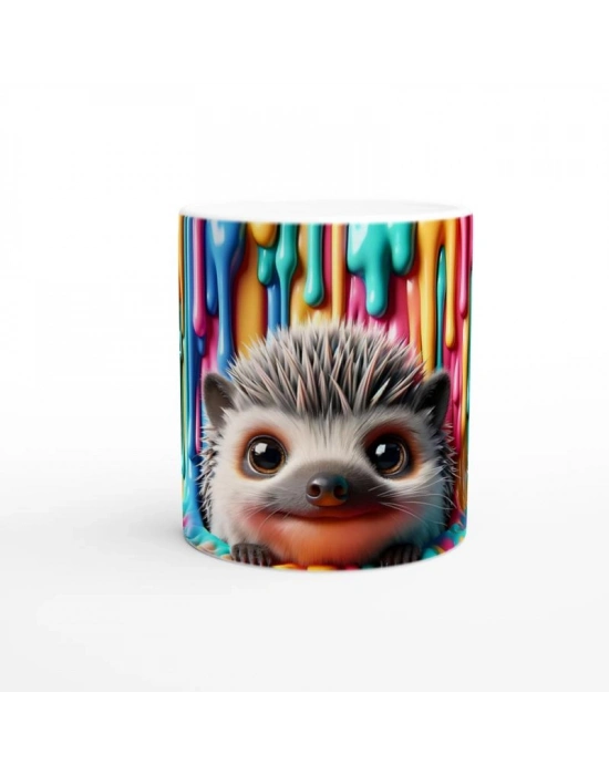 Renk Dalgası Arasından Bakan Kirpi Temalı Baskılı Kupa Bardak