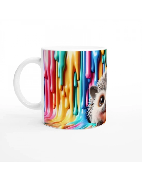 Renk Dalgası Arasından Bakan Kirpi Temalı Baskılı Kupa Bardak