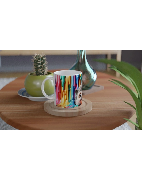 Renk Dalgası Arasından Bakan Kirpi Temalı Baskılı Kupa Bardak