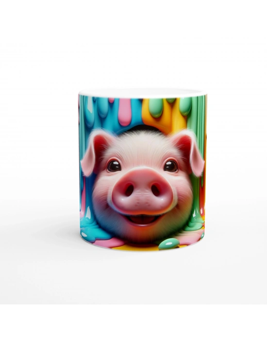 Renk Dalgasının İçinden Bakan Domuzcuk Temalı Baskılı Kupa Bardak