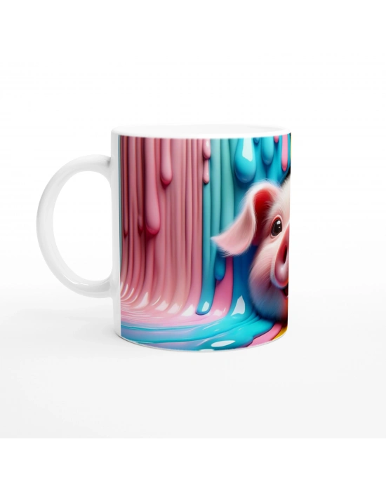 Renk Dalgasının İçinden Bakan Domuzcuk Temalı Baskılı Kupa Bardak