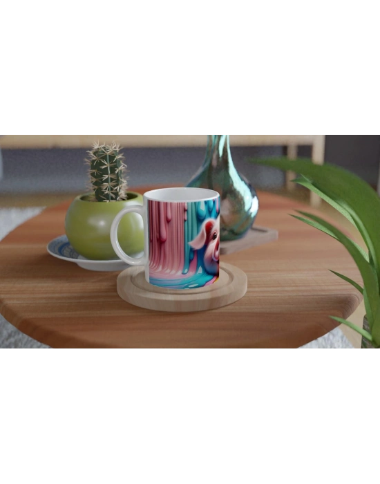 Renk Dalgasının İçinden Bakan Domuzcuk Temalı Baskılı Kupa Bardak