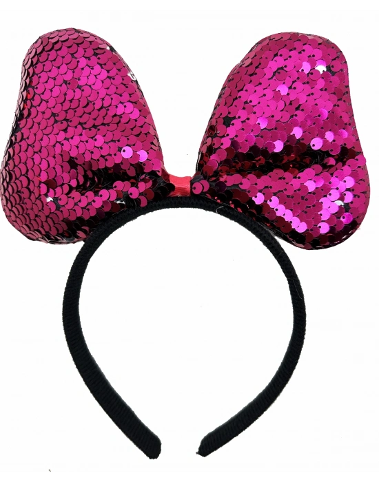 Renk Değiştiren Pullu Payetli Fiyonk Parti Tacı Fuşya Gümüş Renk 20x16 Cm