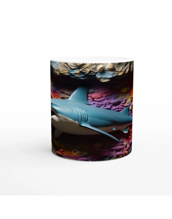 Renk Geçişli Zemin Üzerinde Köpekbalığı Su Altı Temalı Kupa Bardak