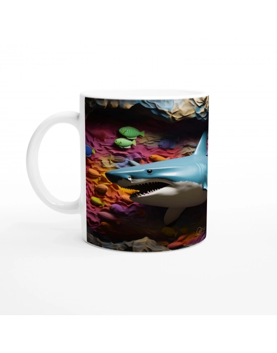 Renk Geçişli Zemin Üzerinde Köpekbalığı Su Altı Temalı Kupa Bardak