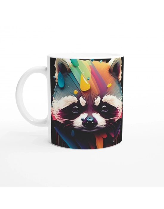 Renk Patlamalı Rakun Baskılı Kupa Bardak