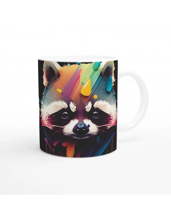 Renk Patlamalı Rakun Baskılı Kupa Bardak