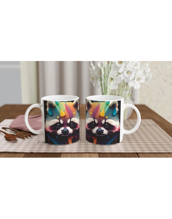 Renk Patlamalı Rakun Baskılı Kupa Bardak