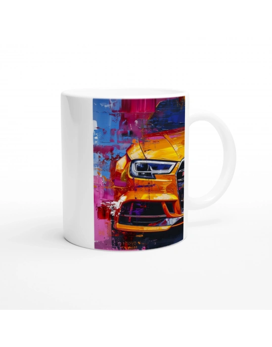 Renk Patlamalı Sarı Spor Araba Baskılı Kupa Bardak