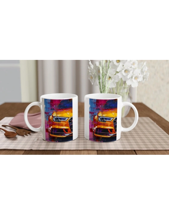 Renk Patlamalı Sarı Spor Araba Baskılı Kupa Bardak