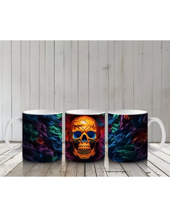 Renk Patlaması Arasında Parlayan Kafatası – Hediyelik Kahve Kupası