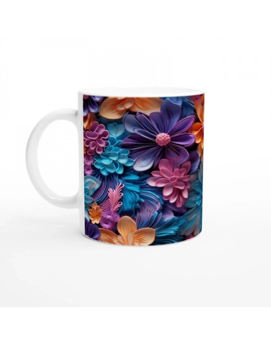 Renk Patlaması Çiçek Desenli Kupa Bardak