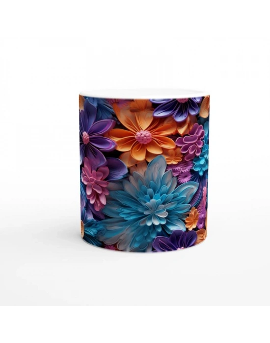 Renk Patlaması Çiçek Desenli Kupa Bardak