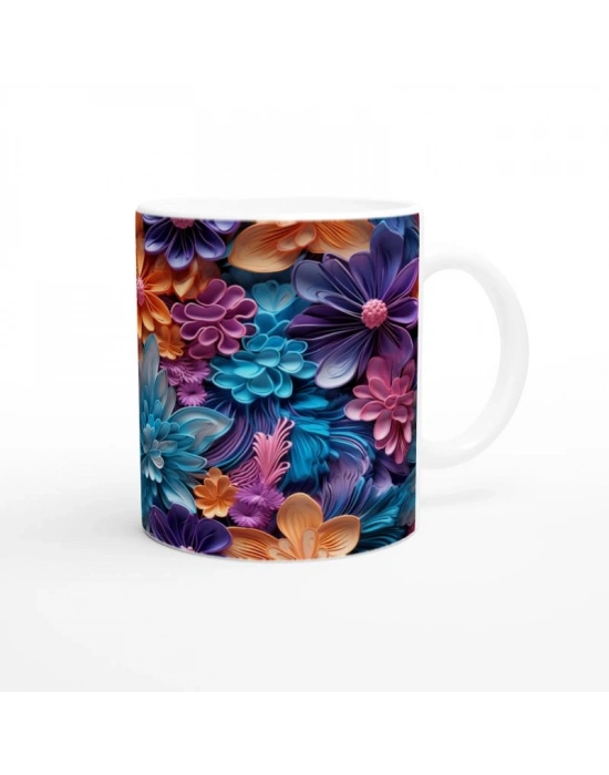 Renk Patlaması Çiçek Desenli Kupa Bardak