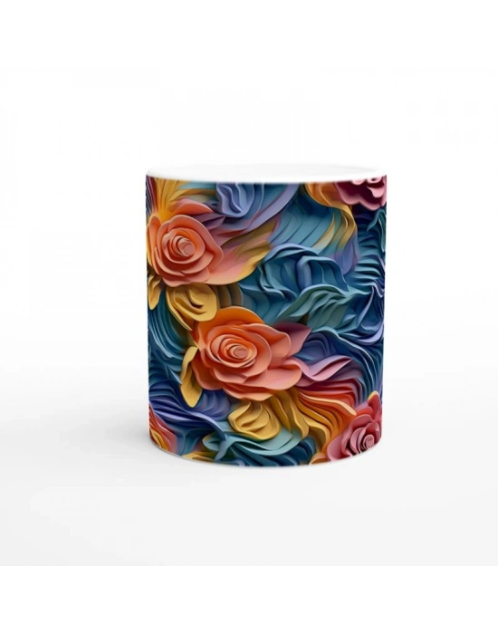 Renk Patlaması Gül Desenli Kupa Bardak