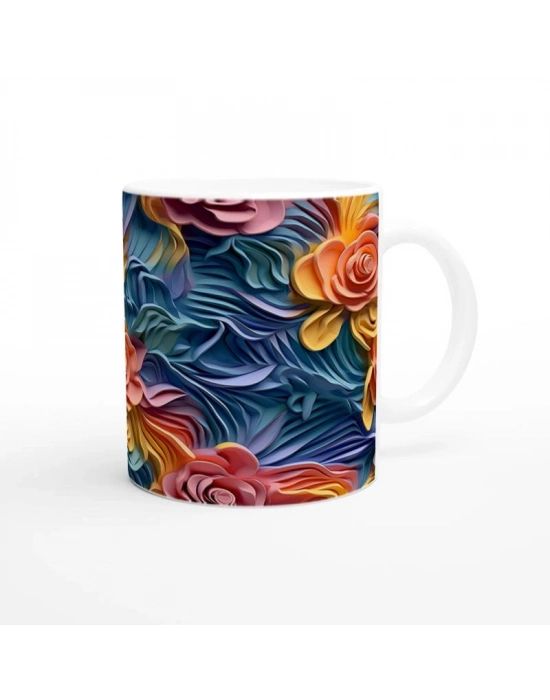 Renk Patlaması Gül Desenli Kupa Bardak