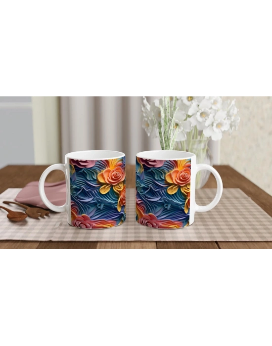 Renk Patlaması Gül Desenli Kupa Bardak