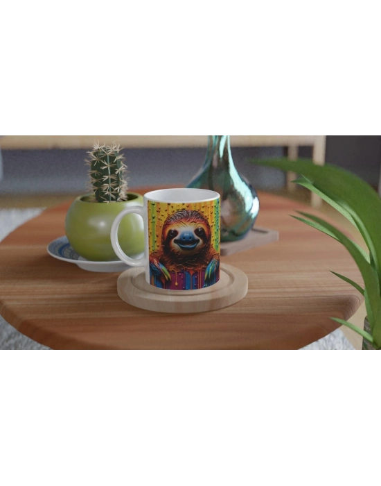 Renk Yağmurunda Gülümseyen Tembel Kupa Bardak