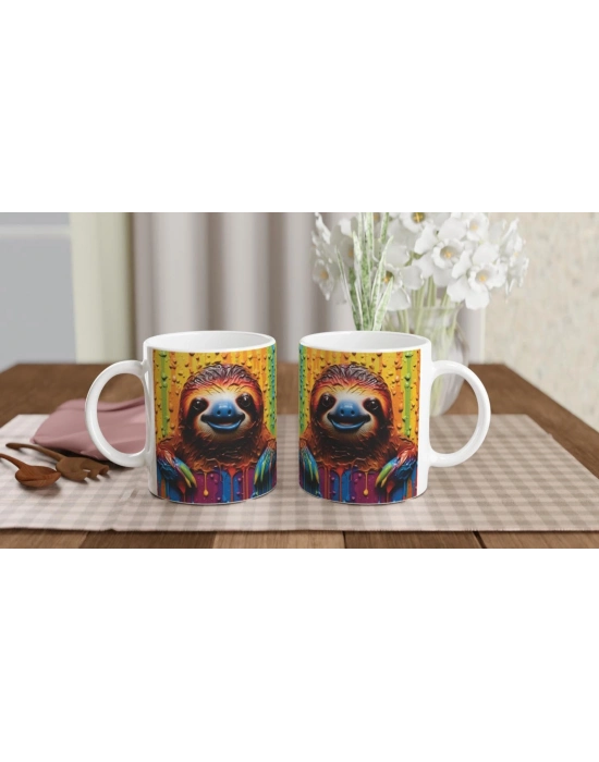 Renk Yağmurunda Gülümseyen Tembel Kupa Bardak