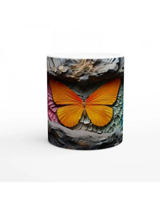 Renklerin Dansı İçinden Fırlayan Kelebek Temalı Baskılı Kupa Bardak