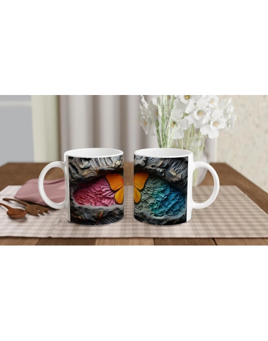 Renklerin Dansı İçinden Fırlayan Kelebek Temalı Baskılı Kupa Bardak