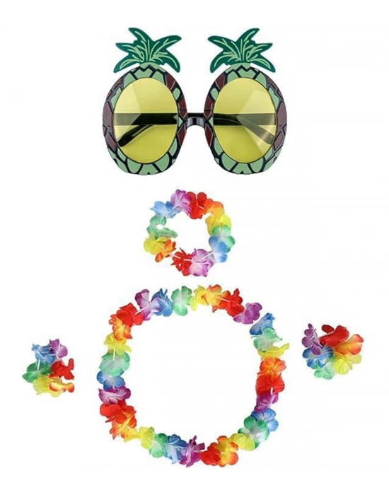 Renkli Ananas Gözlük, Taç, Kolye ve Bileklik Seti