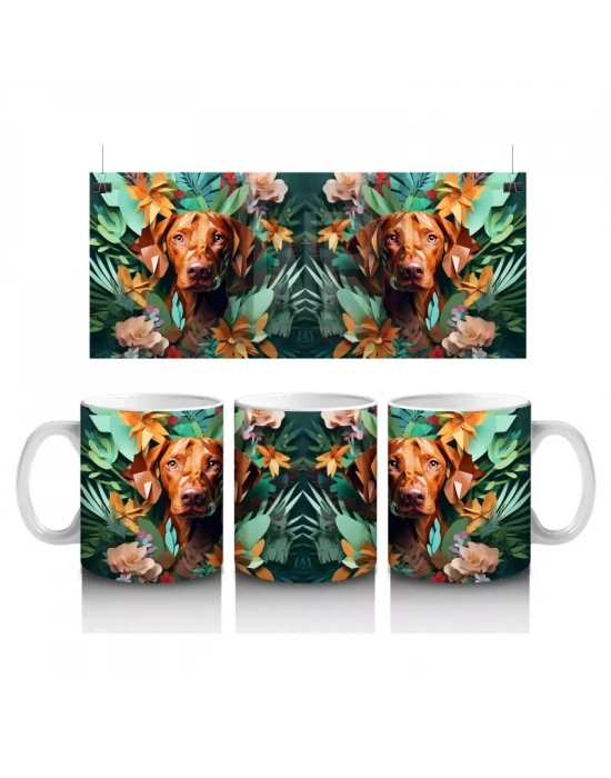 Renkli Arka Planda Ayna Simetrili Köpek – Baskılı Kahve Kupası