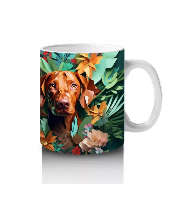 Renkli Arka Planda Ayna Simetrili Köpek – Baskılı Kahve Kupası