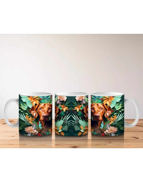 Renkli Arka Planda Ayna Simetrili Köpek – Baskılı Kahve Kupası